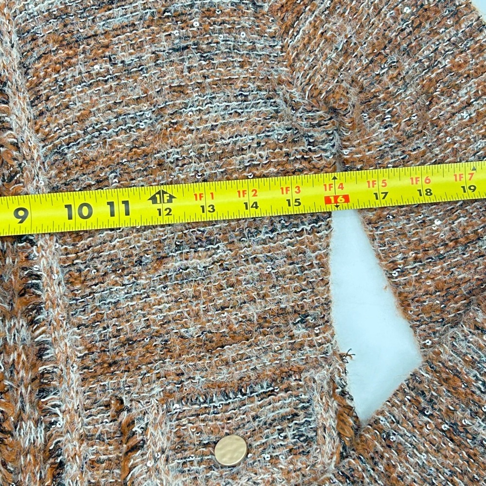 Sioni Bouclé Fringe Cardigan Brown Tweed Knit Jacket Gold Buttons XS Quiet Lux - Picture 7 of 11